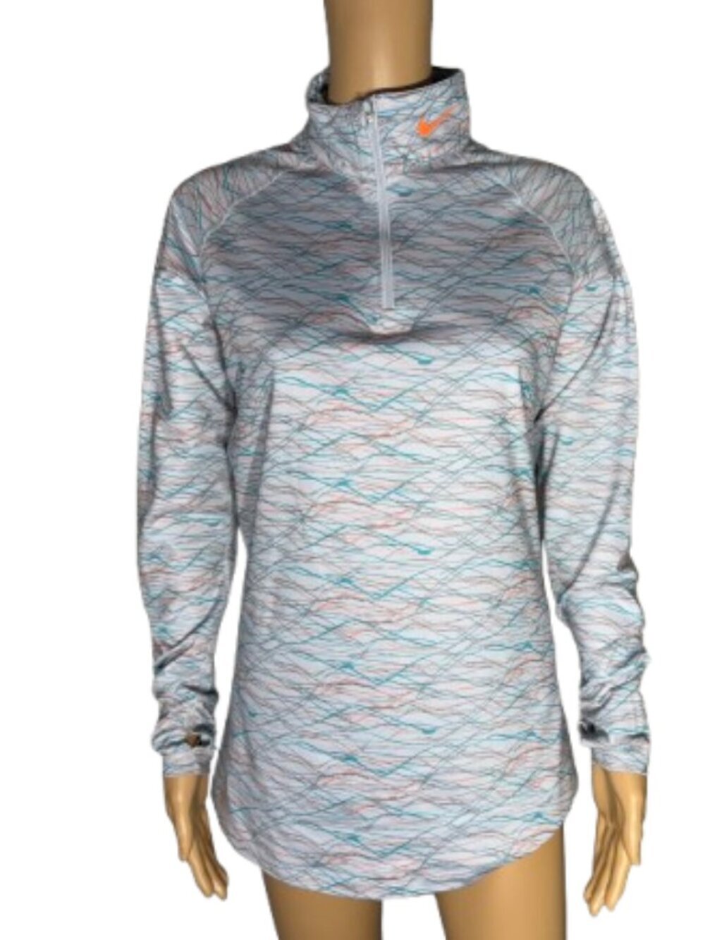 Nike Pro Combat Dri Fit Quarter-Zip Pullover Blue & Coral Wave Pattern Large